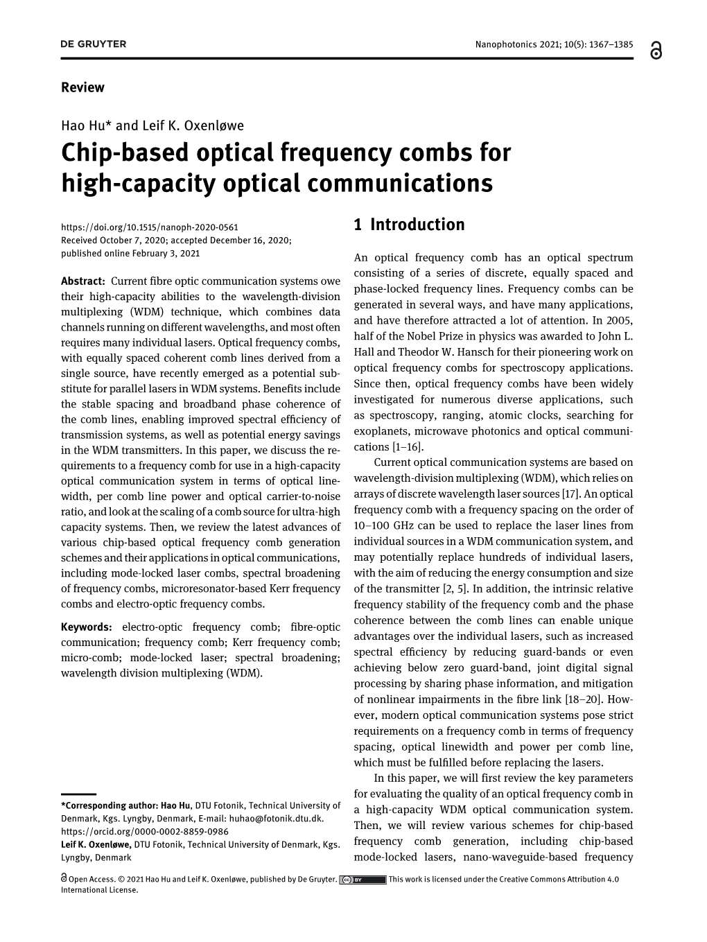 Chip-Based Optical Frequency Combs for High-Capacity Optical
