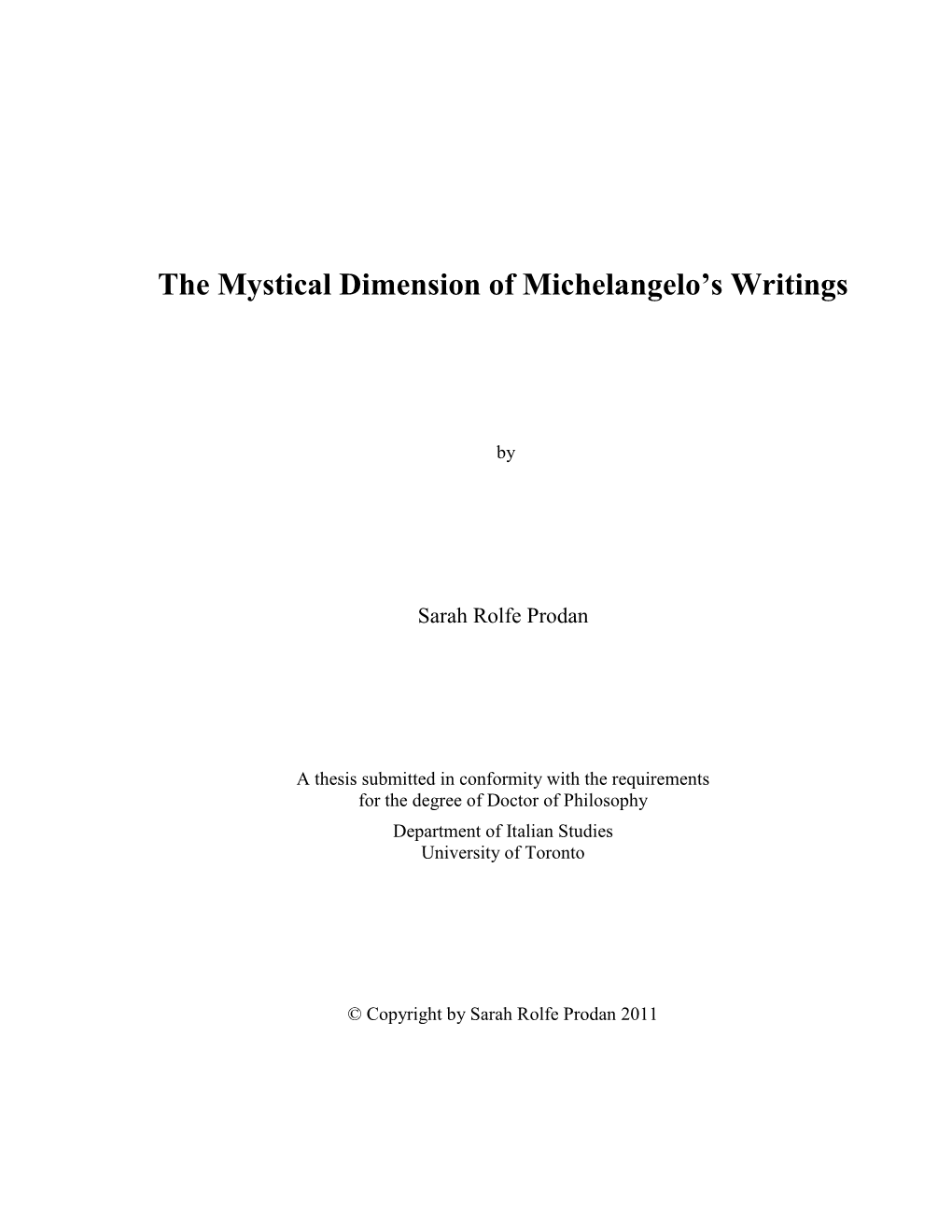 The Mystical Dimension of Michelangelo‟S Writings