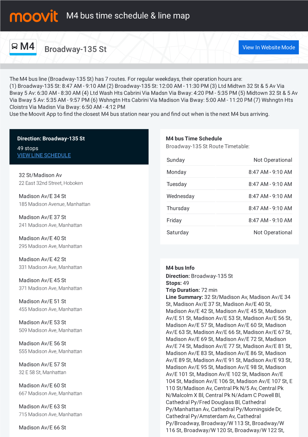 M4 Bus Time Schedule & Line Route