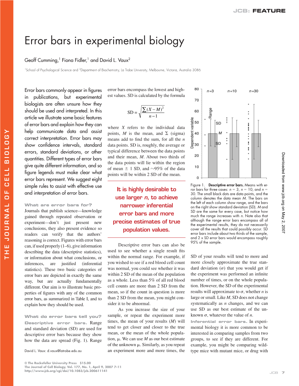 Error Bars in Experimental Biology • Cumming Et Al