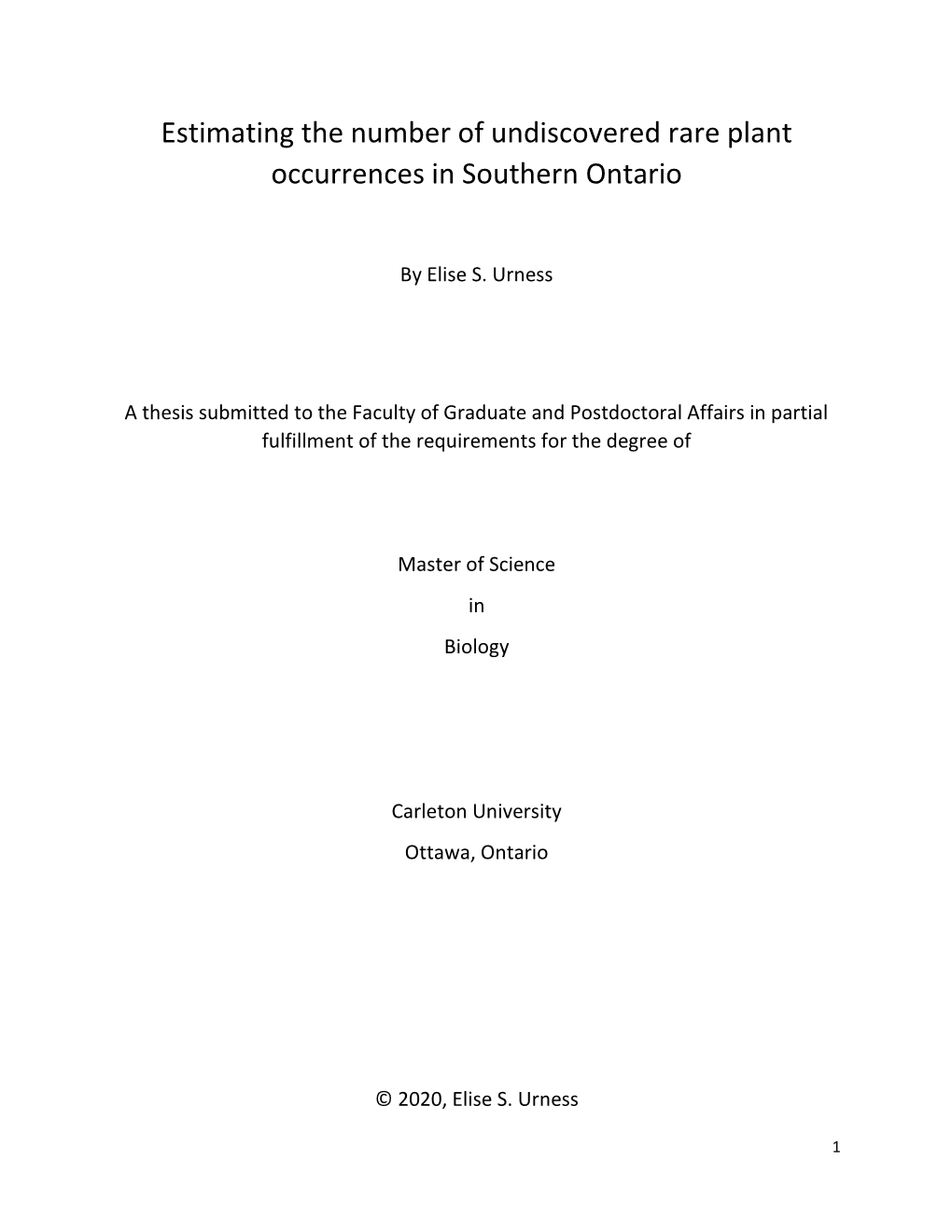 Estimating the Number of Undiscovered Rare Plant Occurrences in Southern Ontario