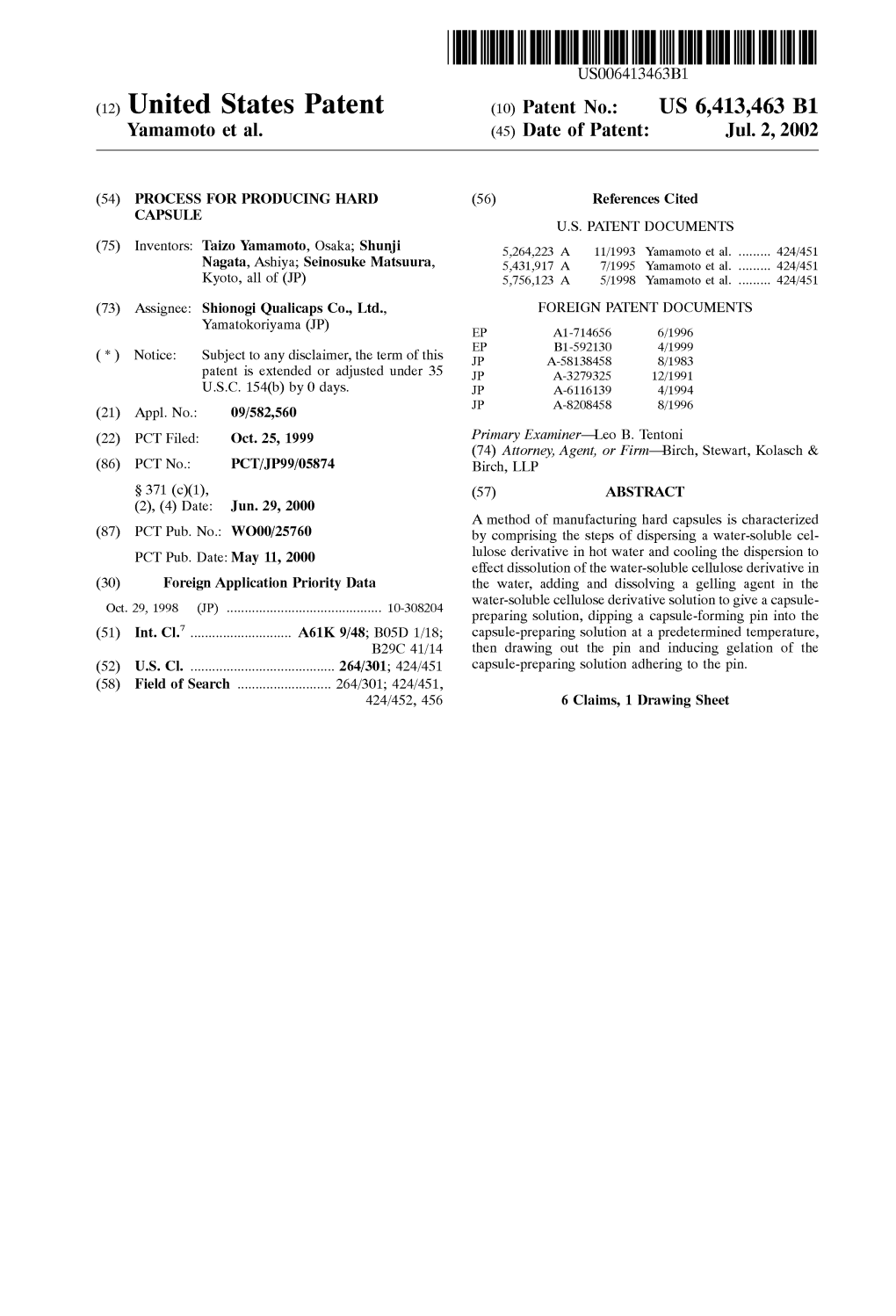 (12) United States Patent (10) Patent No.: US 6,413,463 B1 Yamamoto Et Al