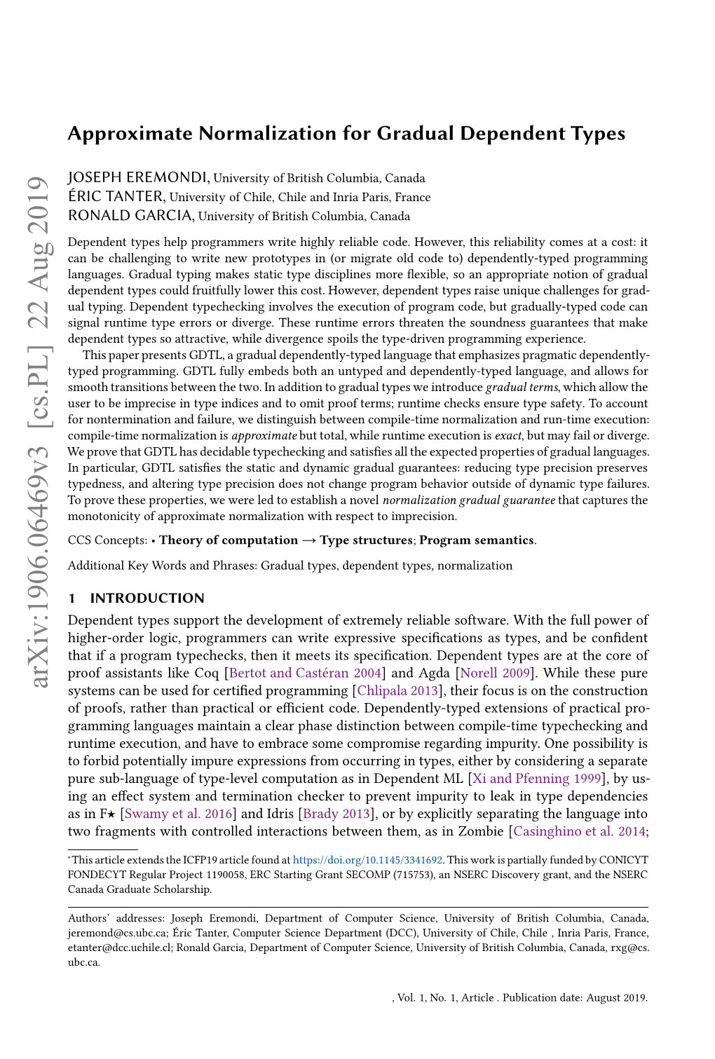 Approximate Normalization for Gradual Dependent Types 3 of Siek Et Al