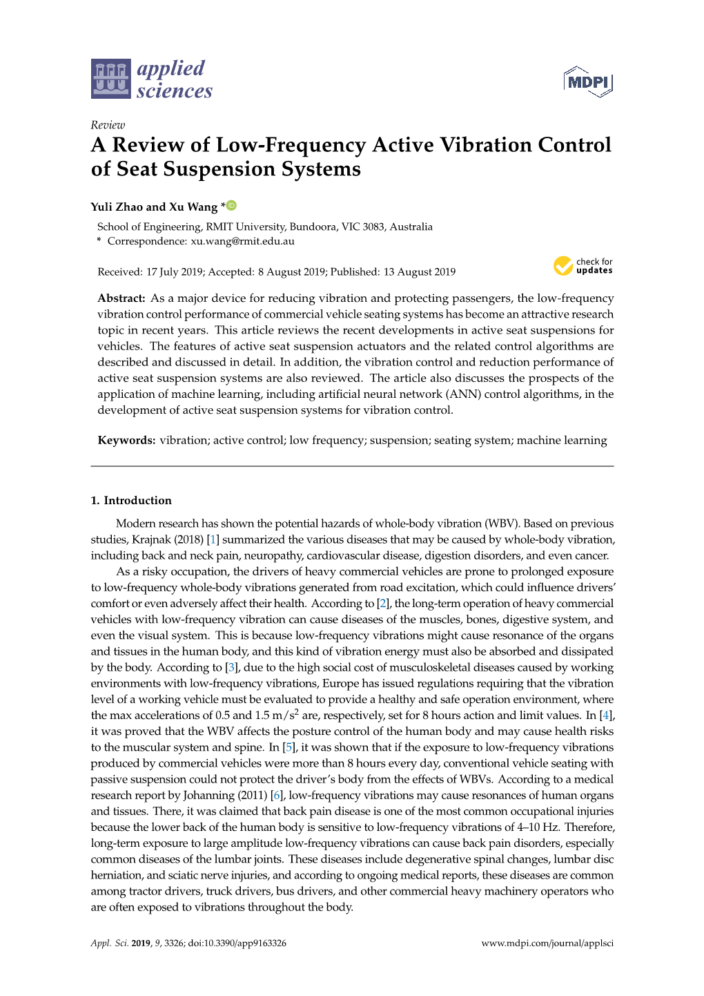 A Review of Low-Frequency Active Vibration Control of Seat Suspension Systems