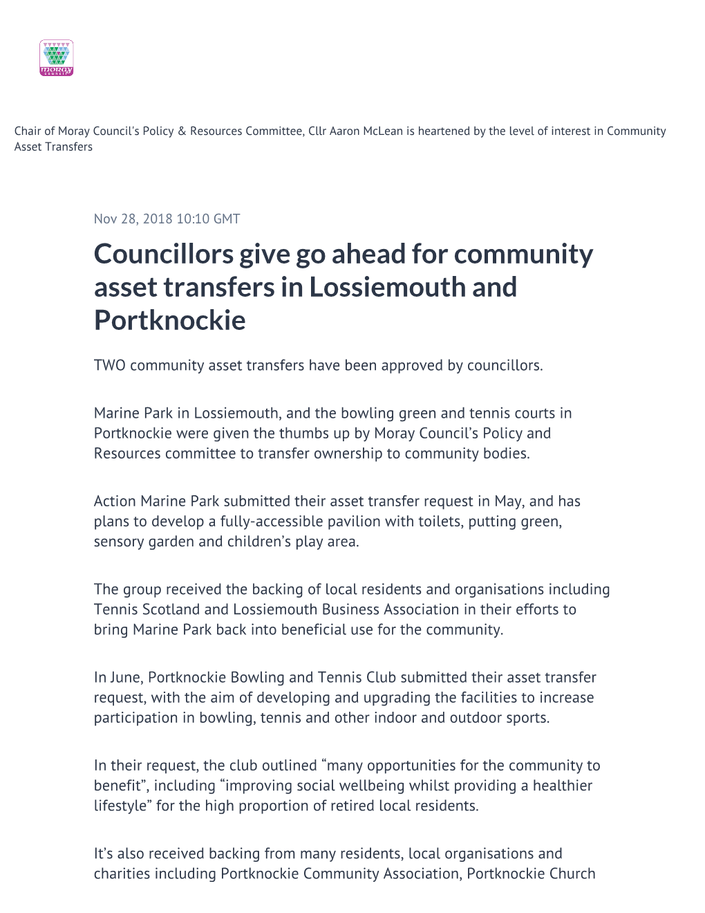 Councillors Give Go Ahead for Community Asset Transfers in Lossiemouth and Portknockie