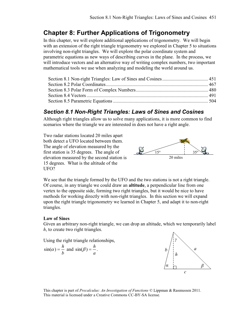 Section 8.1 Non-Right Triangles: Laws of Sines and Cosines 451