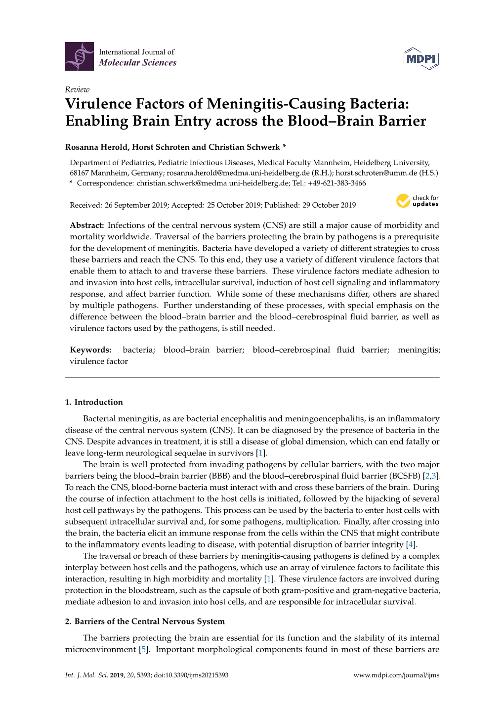 Virulence Factors of Meningitis-Causing Bacteria: Enabling Brain Entry Across the Blood–Brain Barrier