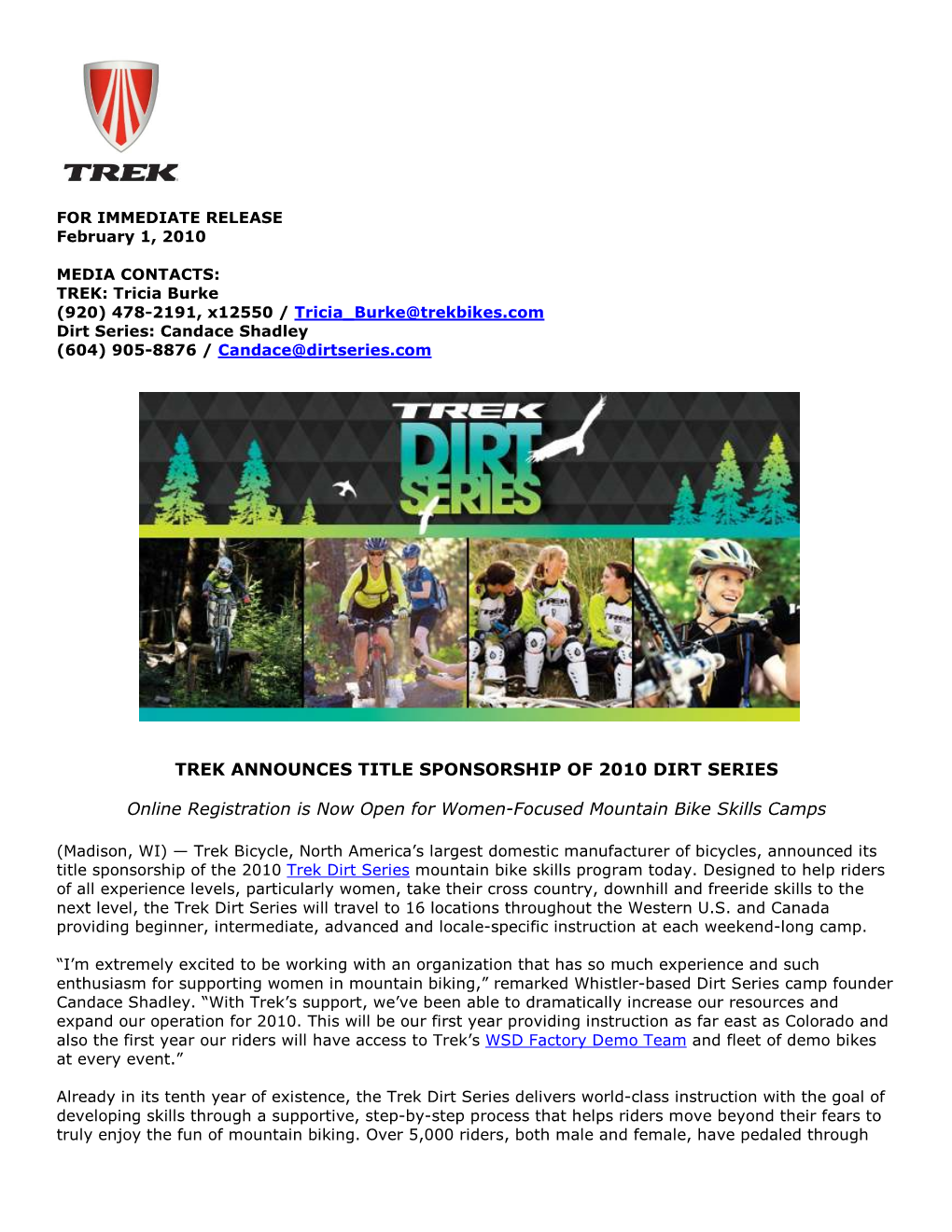 Trek Announces Title Sponsorship of 2010 Dirt Series