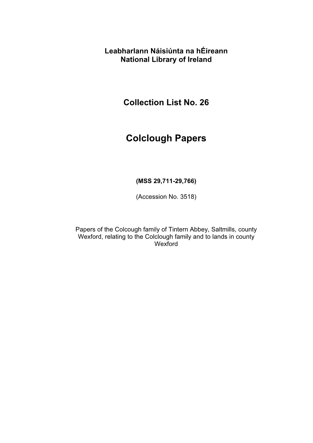 Colclough Papers