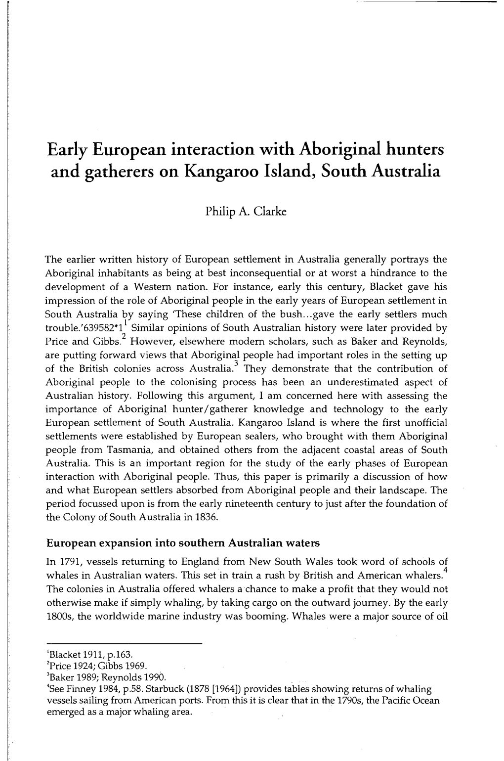 Early European Interaction with Aboriginal Hunters and Gatherers on Kangaroo Island, South Australia