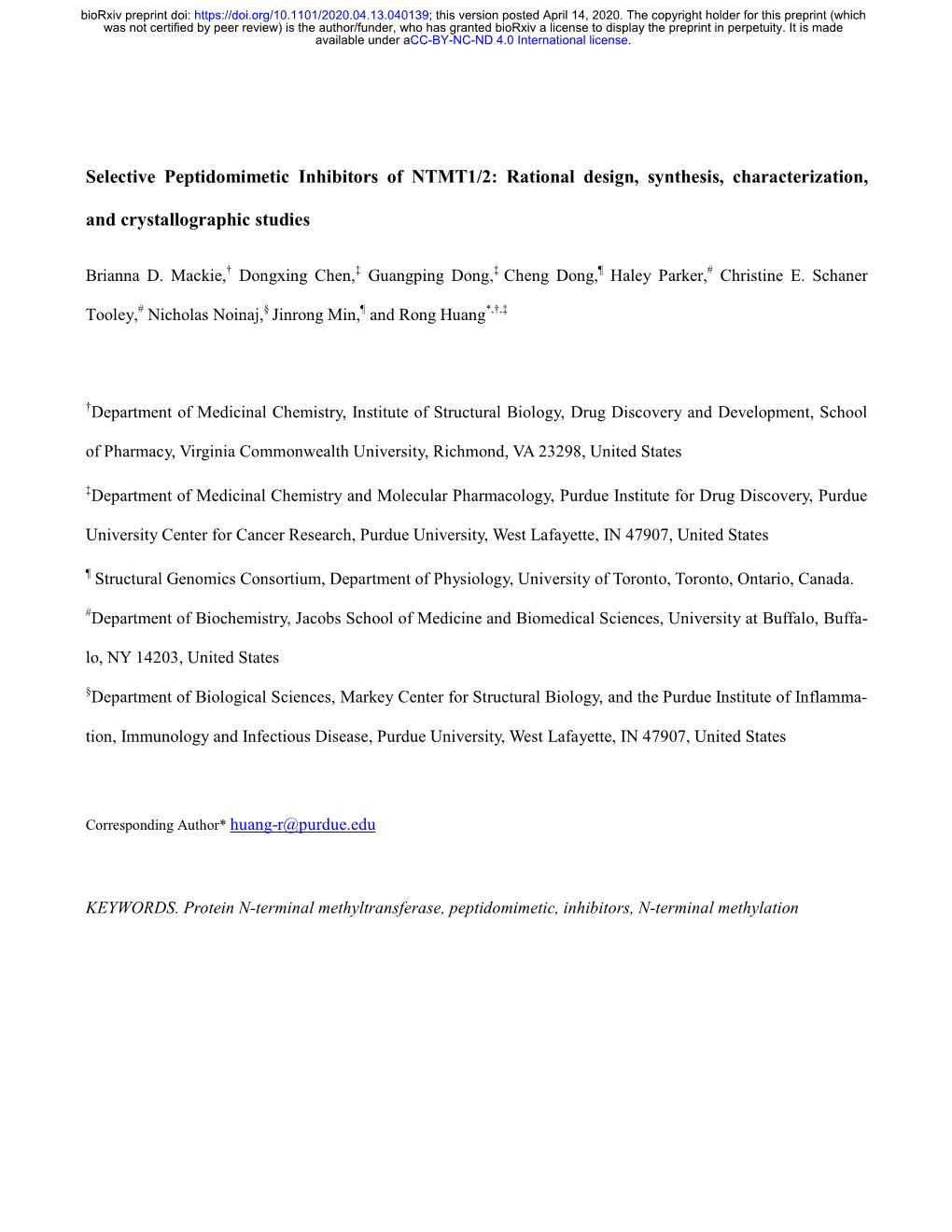 Selective Peptidomimetic Inhibitors of NTMT1/2: Rational Design, Synthesis, Characterization