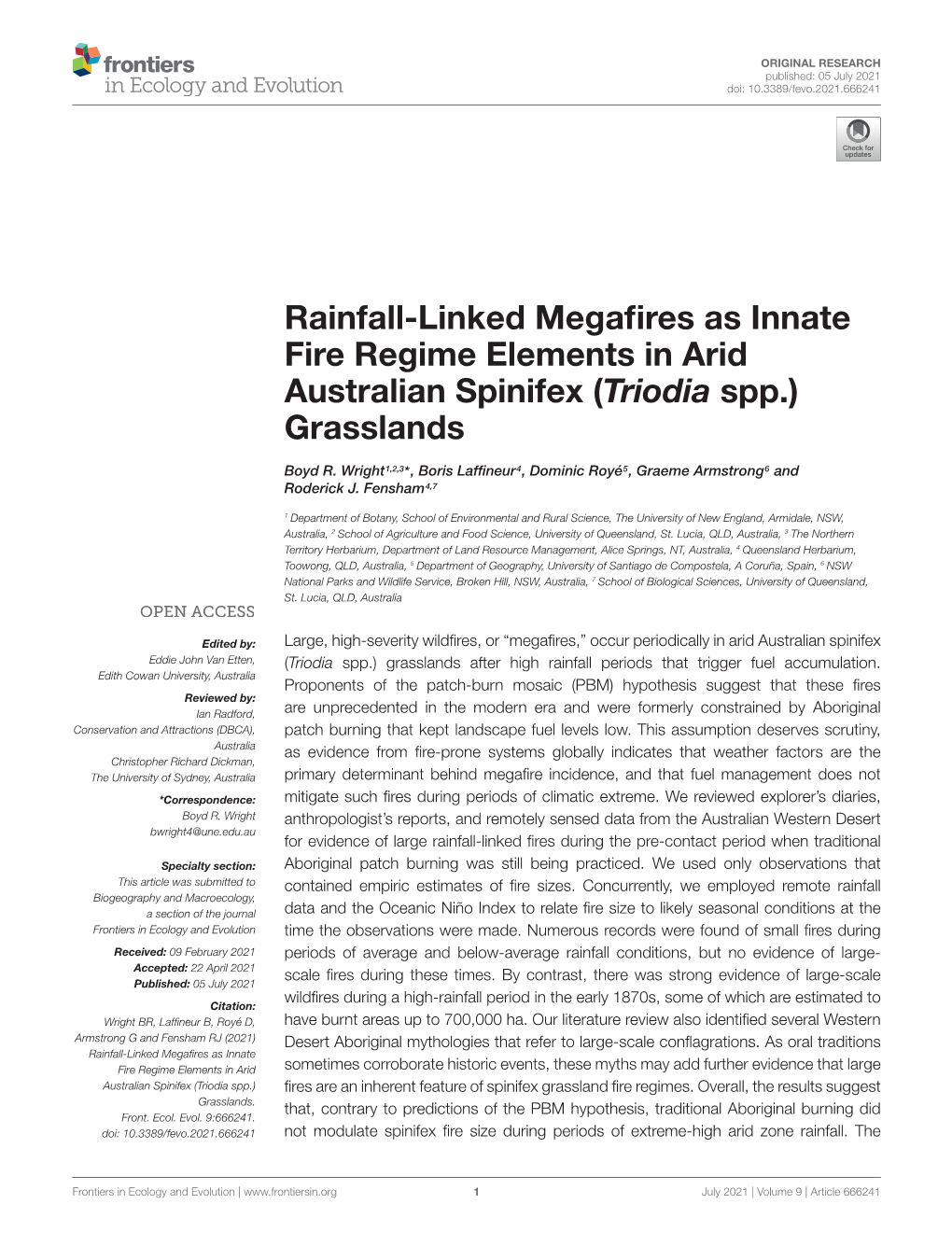 Rainfall-Linked Megafires As Innate Fire Regime Elements in Arid