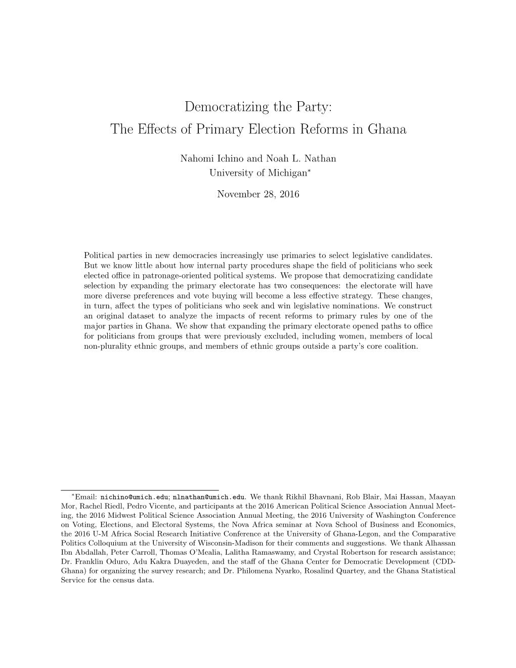 Democratizing the Party: the Effects of Primary Election Reforms in Ghana