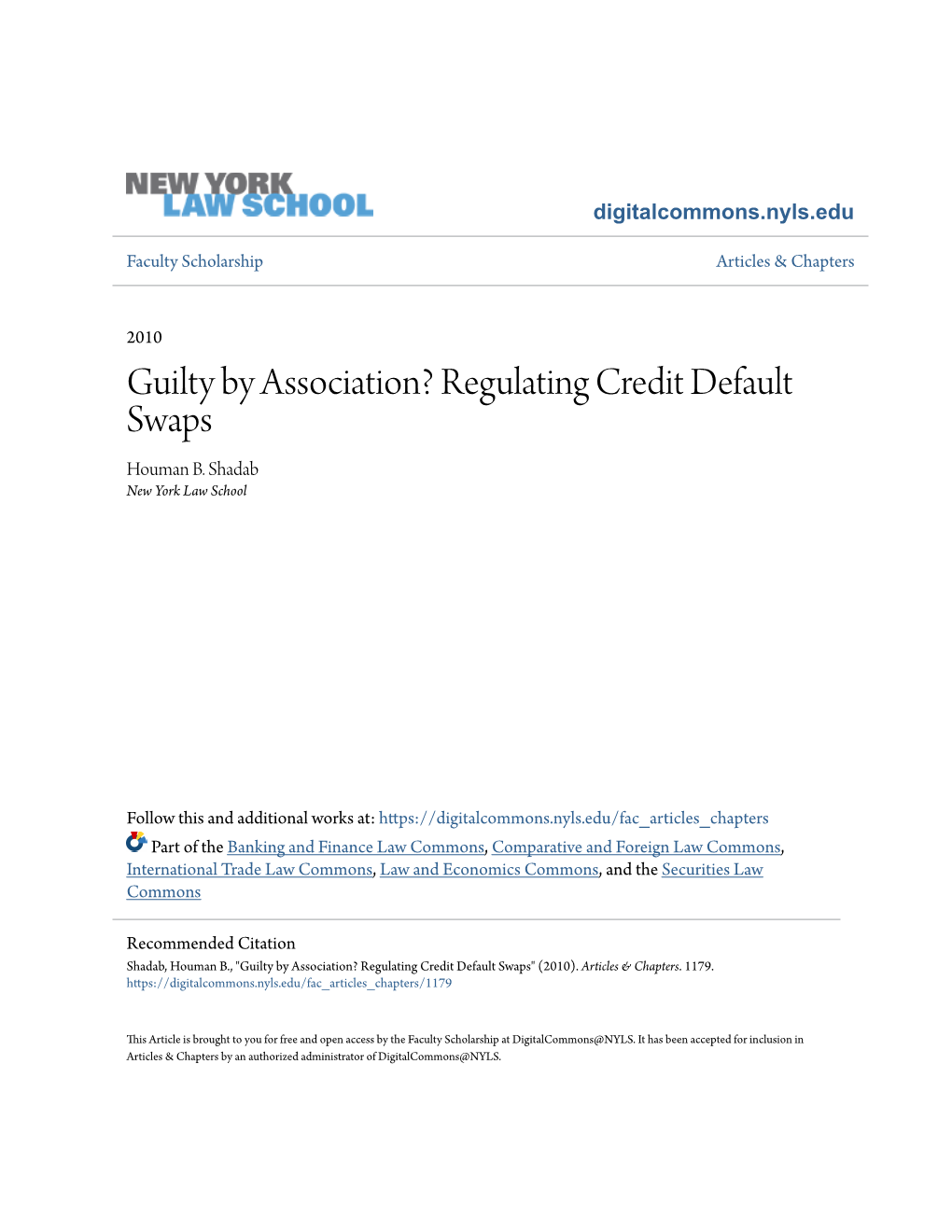 Regulating Credit Default Swaps Houman B