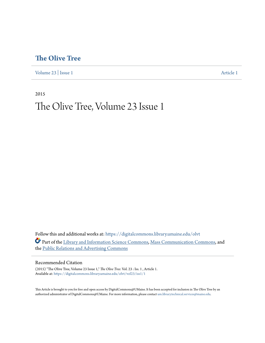 The Olive Tree, Volume 23 Issue 1