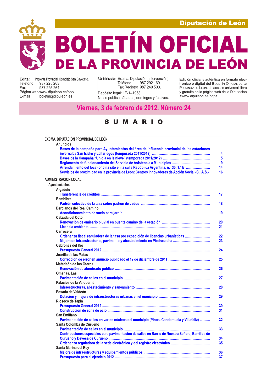 Boletín Oficial De La Provincia De León