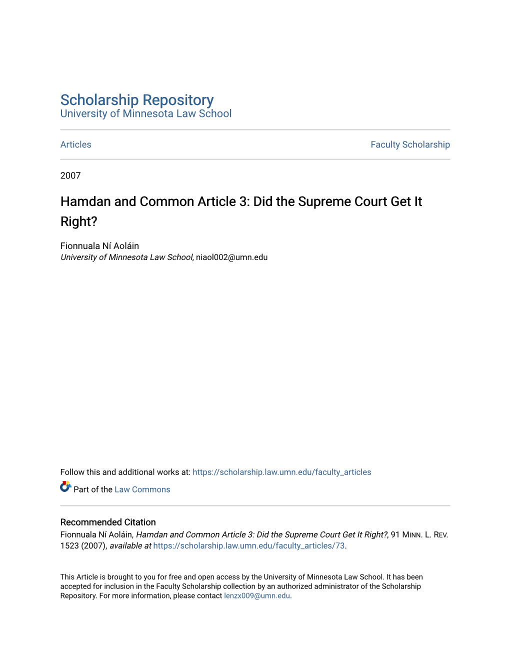 Hamdan and Common Article 3: Did the Supreme Court Get It Right?