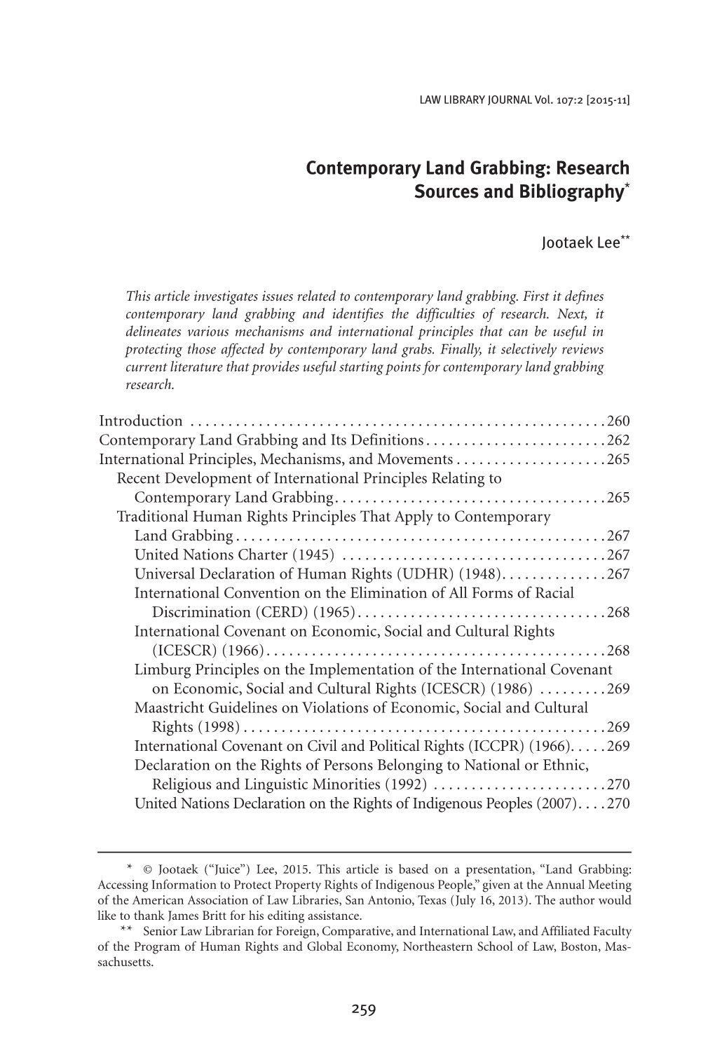 Contemporary Land Grabbing: Research Sources and Bibliography*