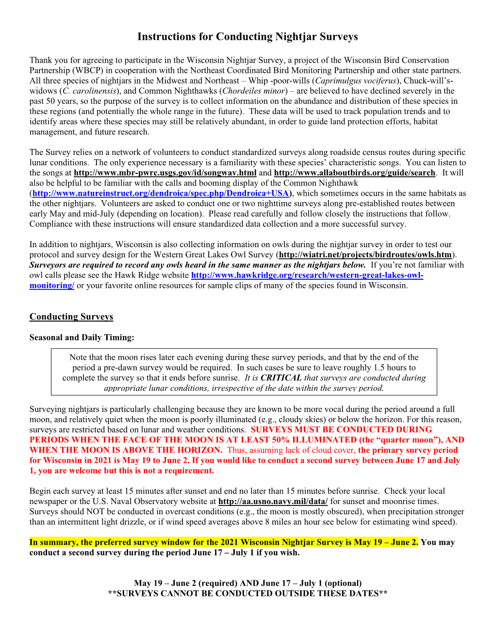 Instructions for Conducting Nightjar Surveys