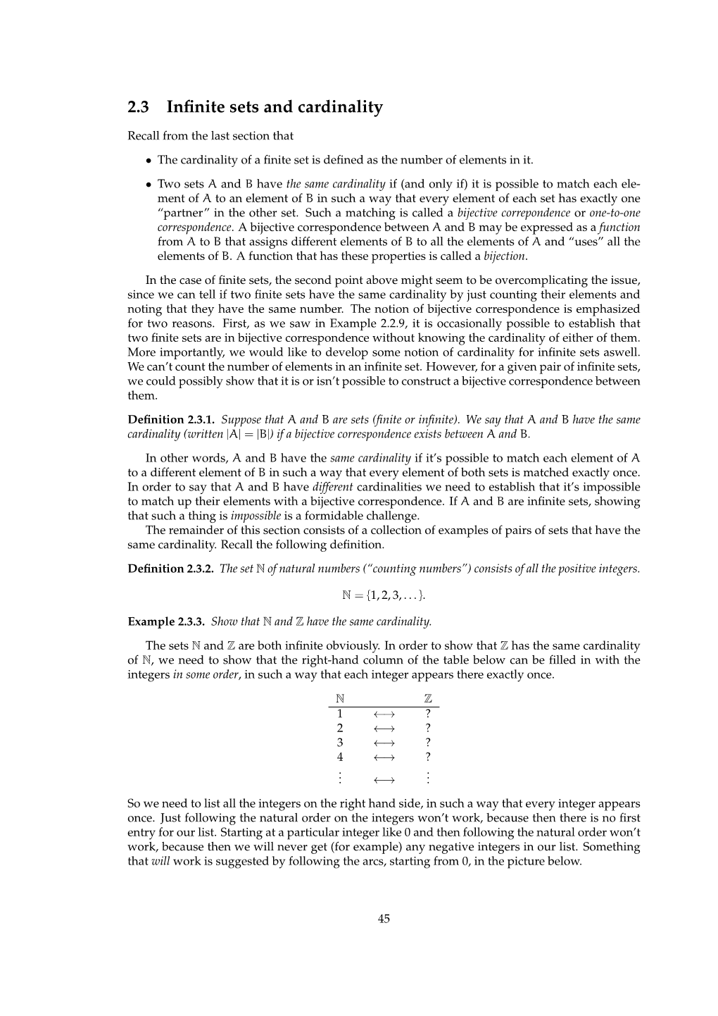 2.3 Infinite Sets and Cardinality