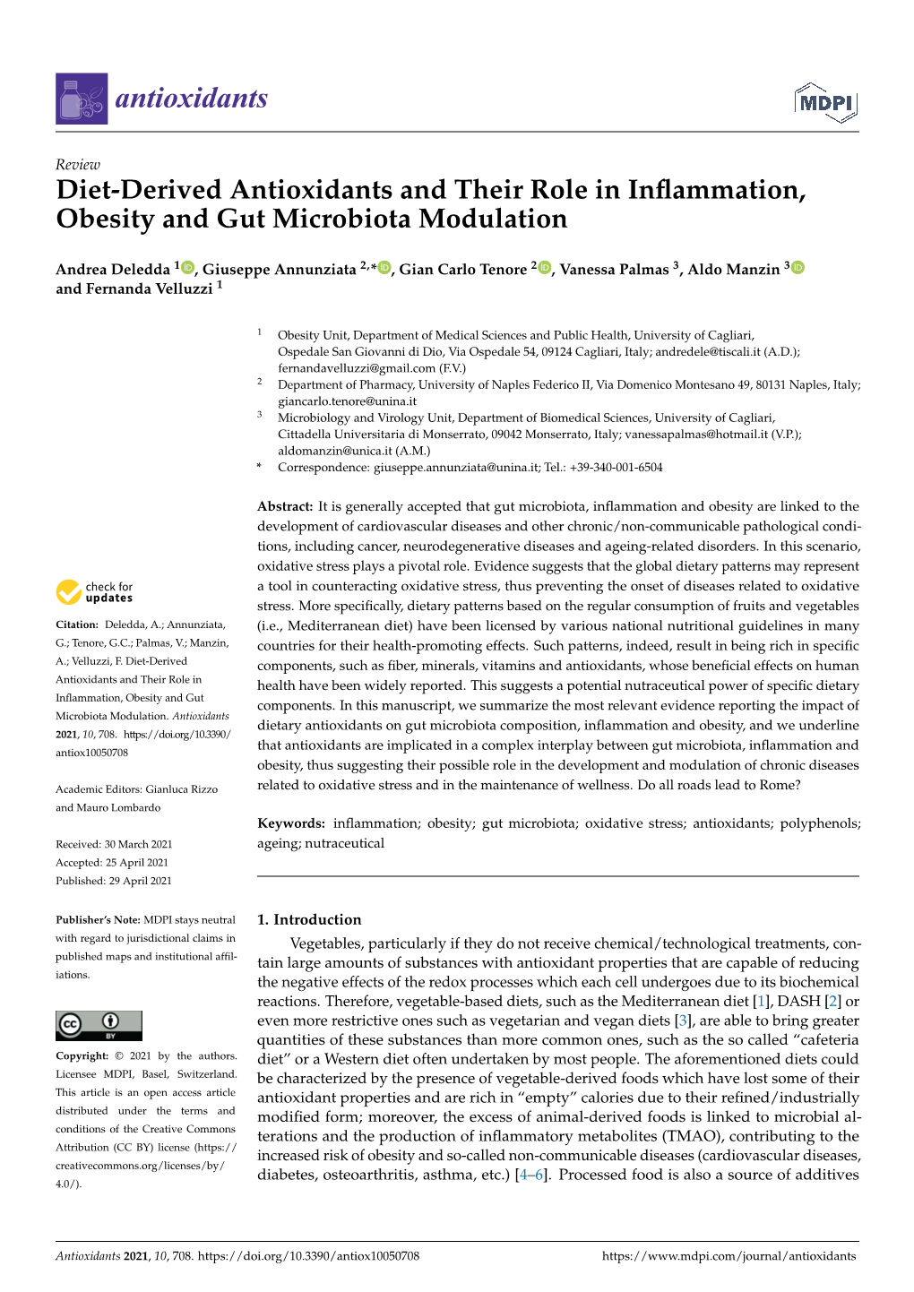 Diet-Derived Antioxidants and Their Role in Inflammation