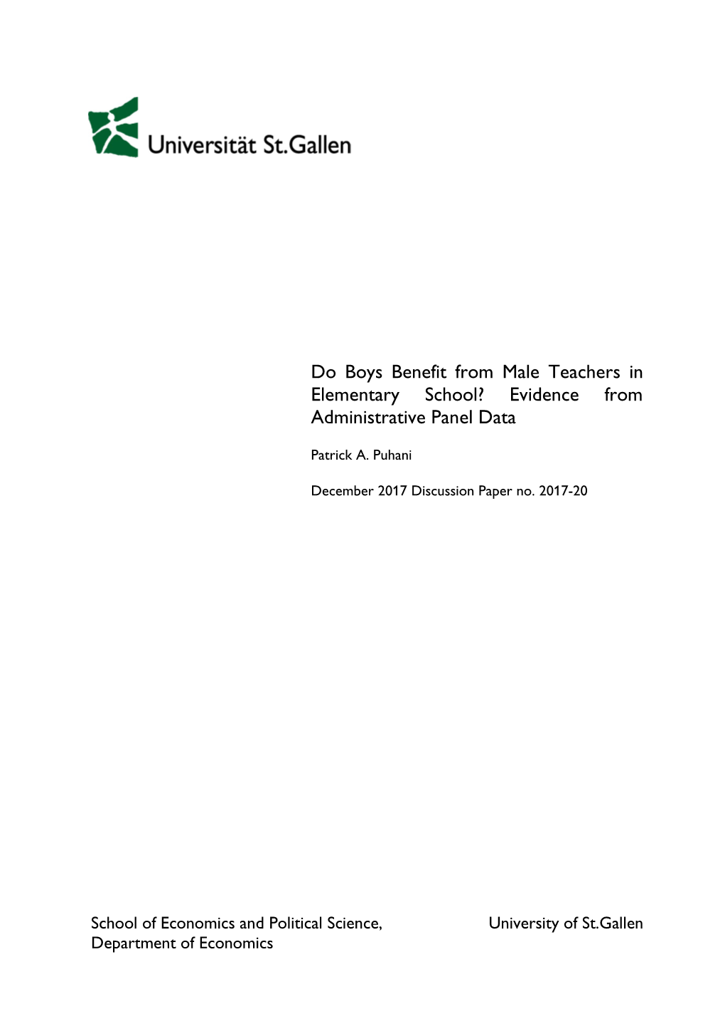 Do Boys Benefit from Male Teachers in Elementary School? Evidence from Administrative Panel Data