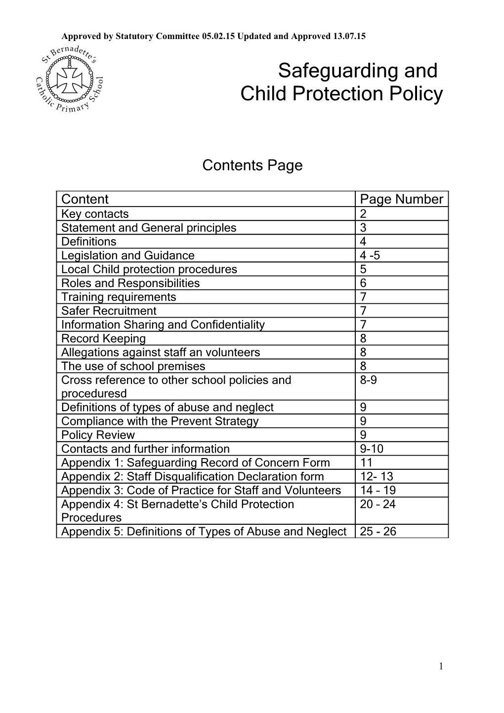 Approved by Statutory Committee 05.02.15 Updated and Approved 13.07.15