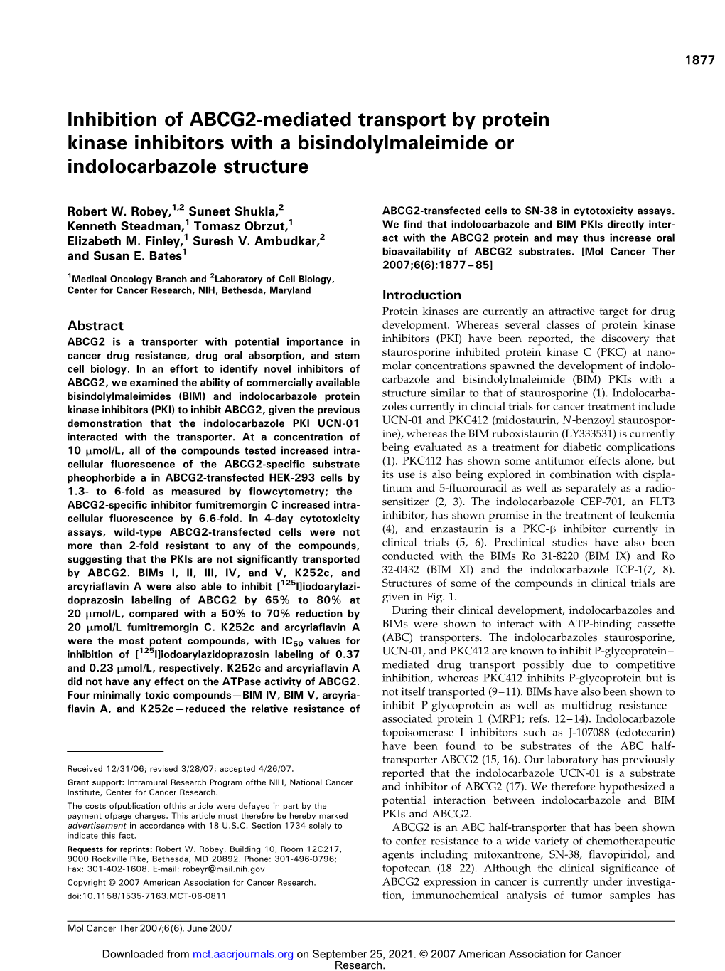 Inhibition of ABCG2-Mediated Transport by Protein Kinase Inhibitors with a Bisindolylmaleimide Or Indolocarbazole Structure