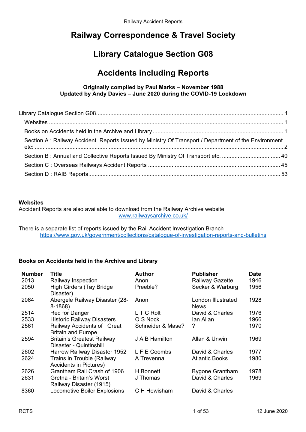 Railway Correspondence & Travel Society Library Catalogue Section