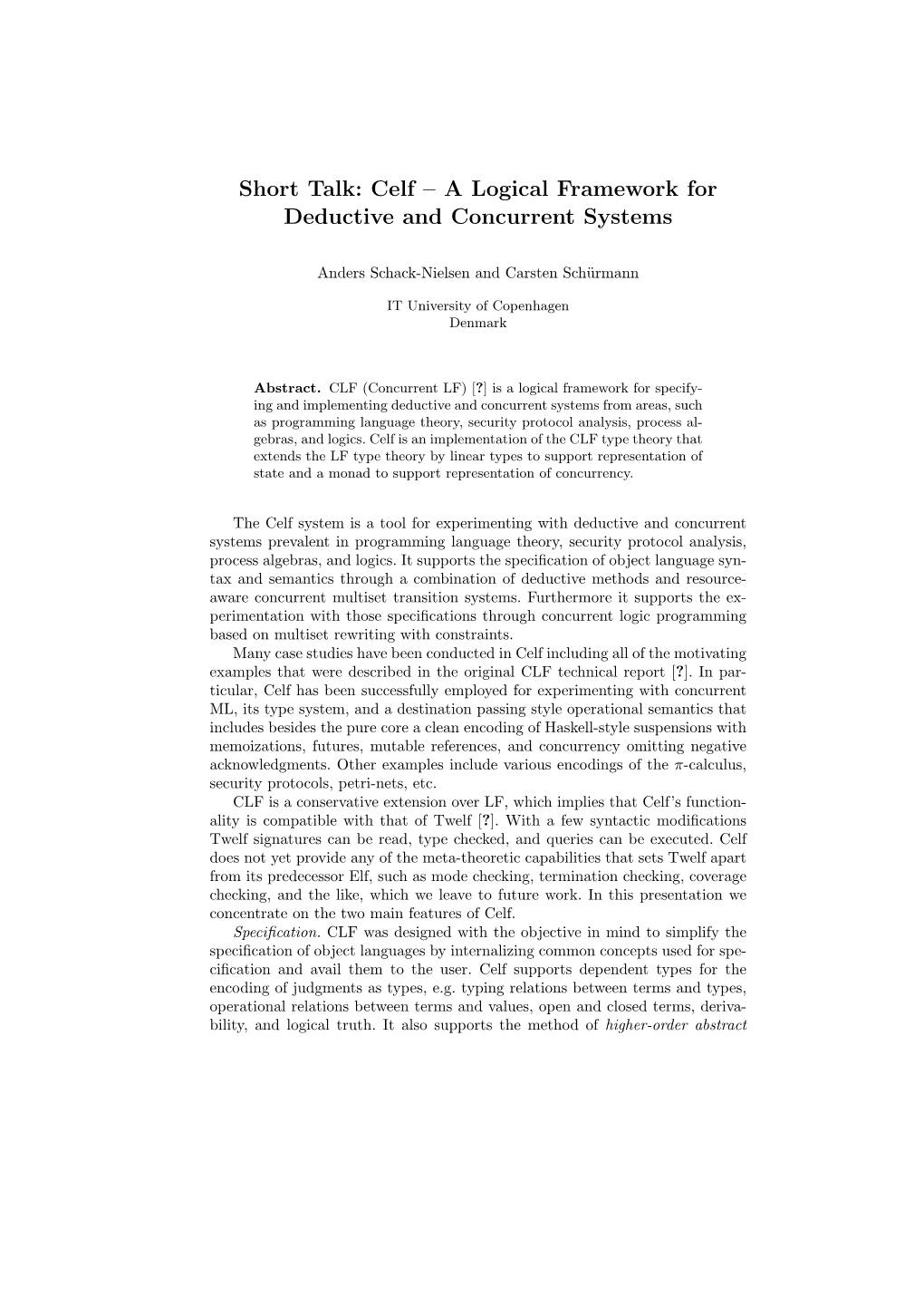 Celf – a Logical Framework for Deductive and Concurrent Systems
