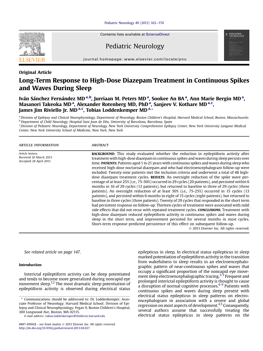 Long-Term Response to High-Dose Diazepam Treatment in Continuous Spikes and Waves During Sleep