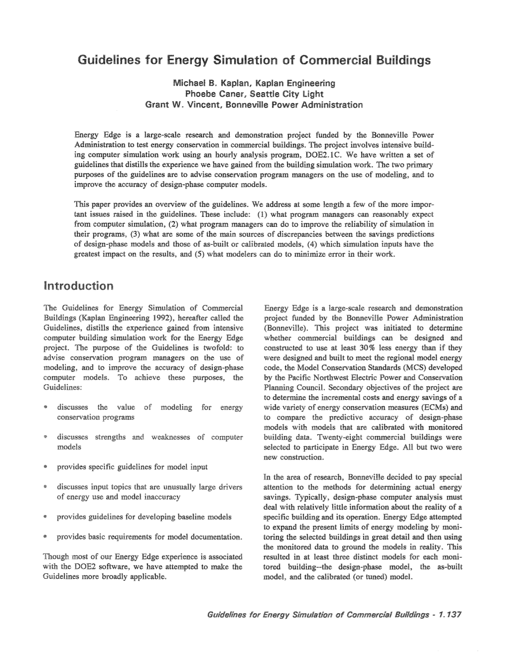 Guidelines for Energy Simulation of Commercial Buildings