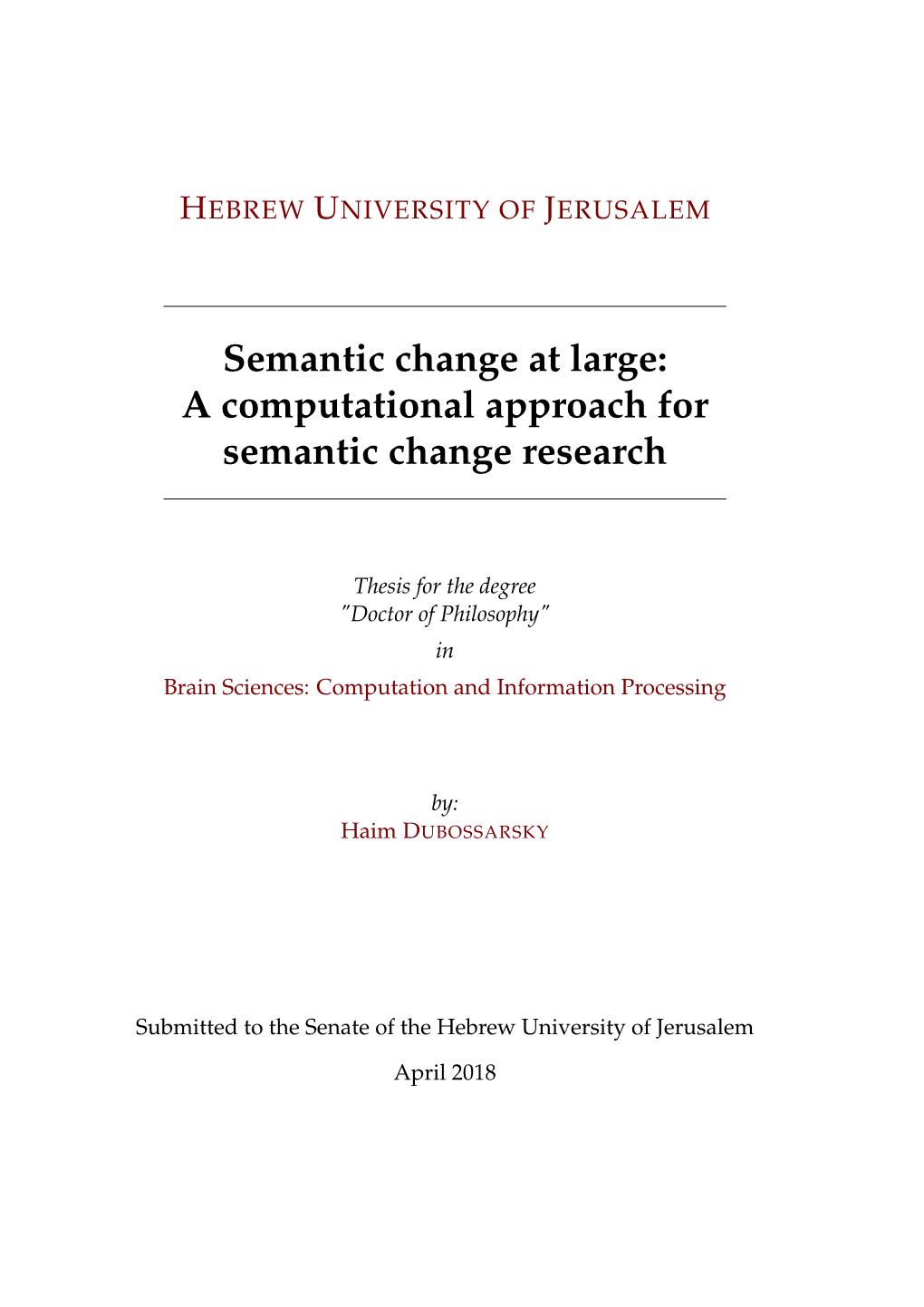 A Computational Approach for Semantic Change Research