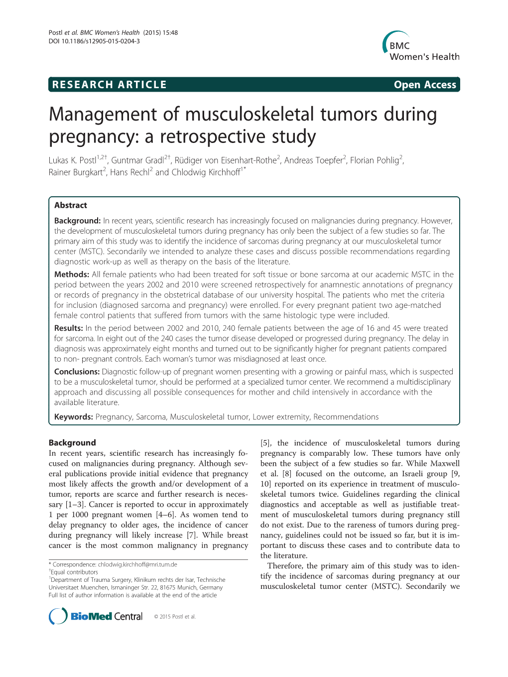 Management of Musculoskeletal Tumors During Pregnancy: a Retrospective Study Lukas K