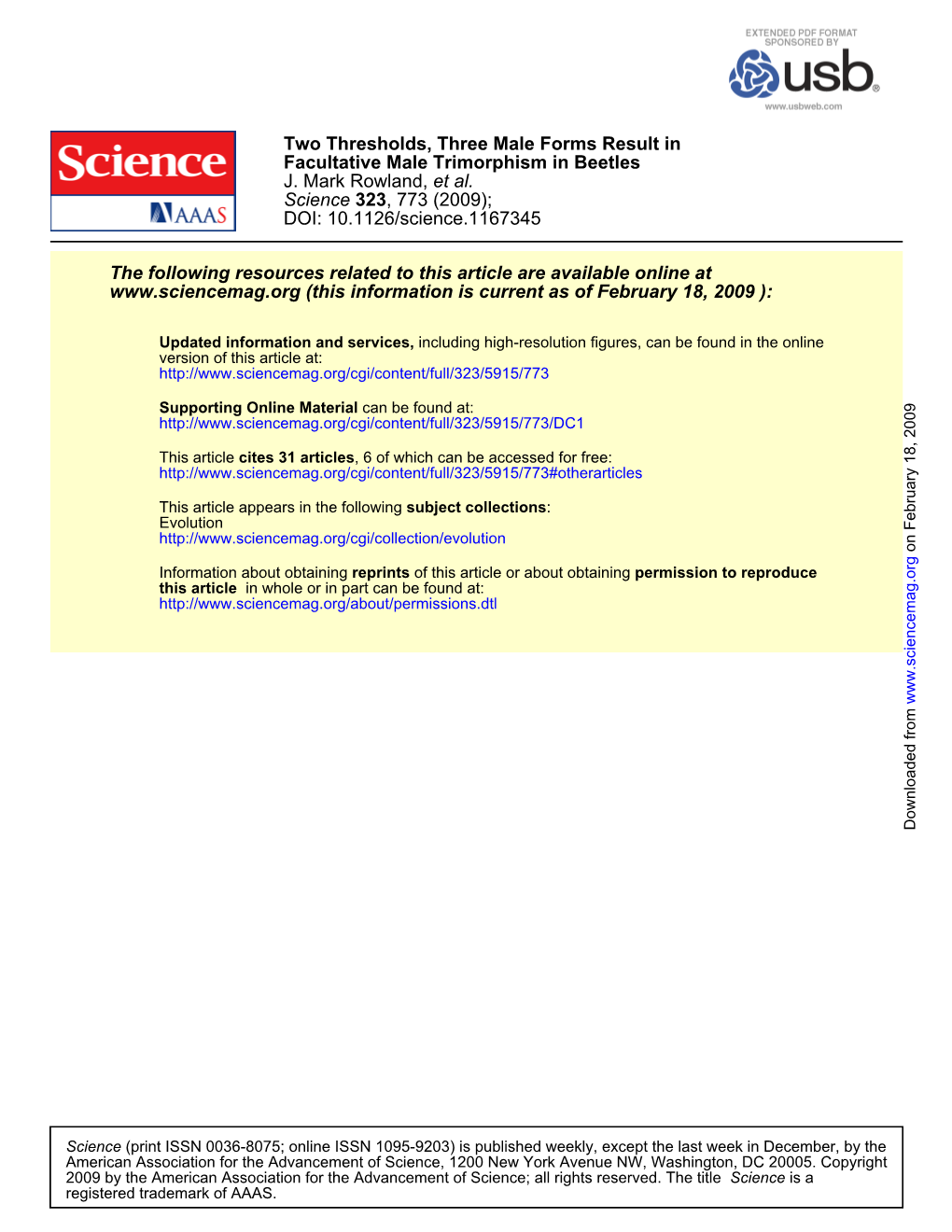 Two Thresholds, Three Male Forms Result in Facultative Male Trimorphism in Beetles J