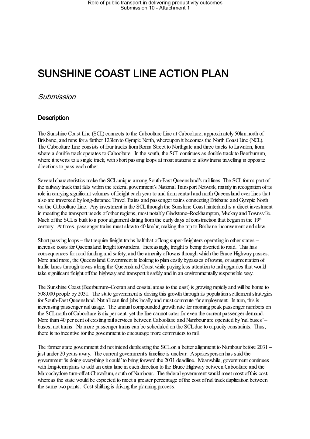 Sunshine Coast Line Action Plan