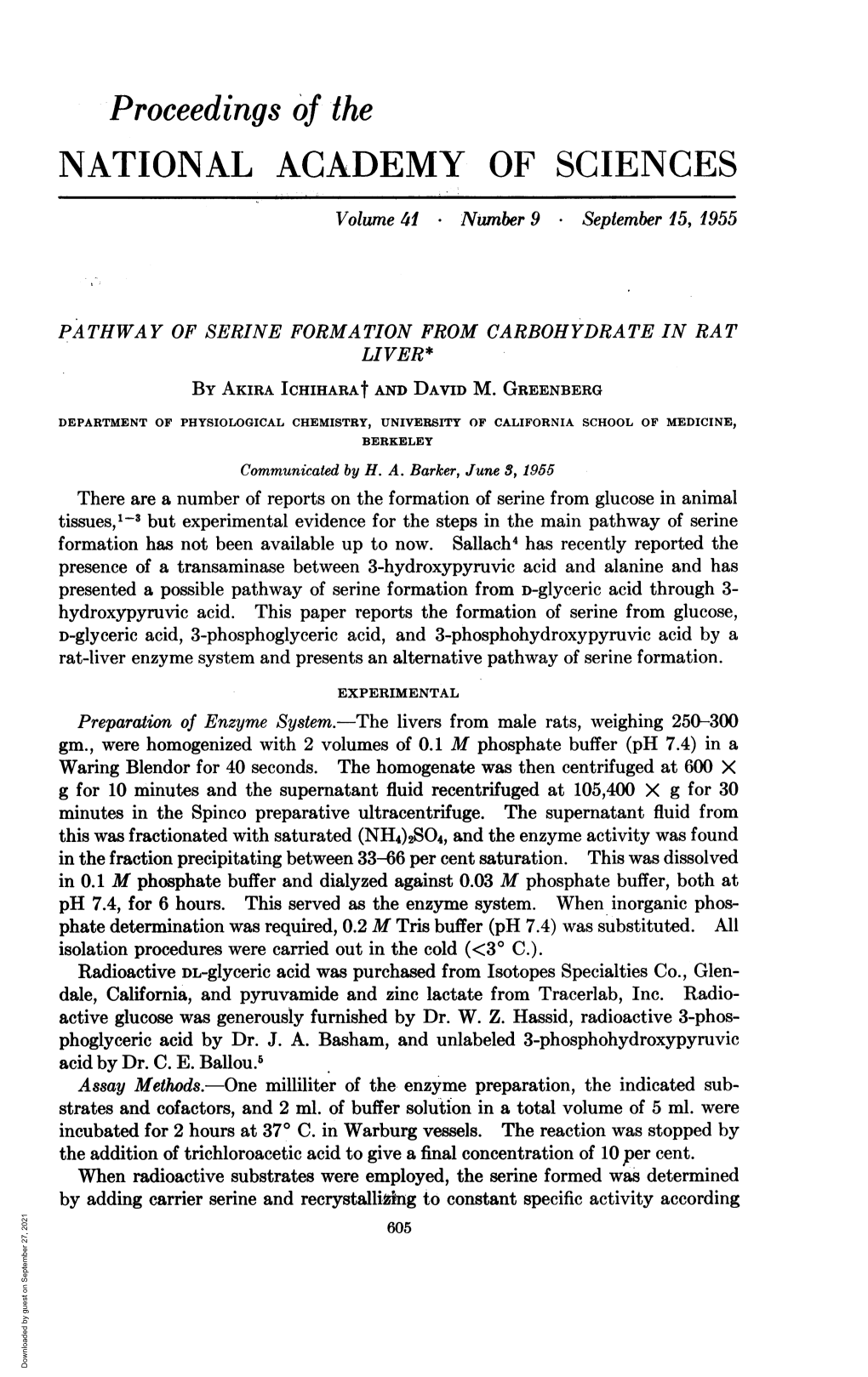 PATHWAY of SERINE FORMATION from CARBOHYDRATE in RAT LIVER* by AKIRA Ichiharat and DAVID M