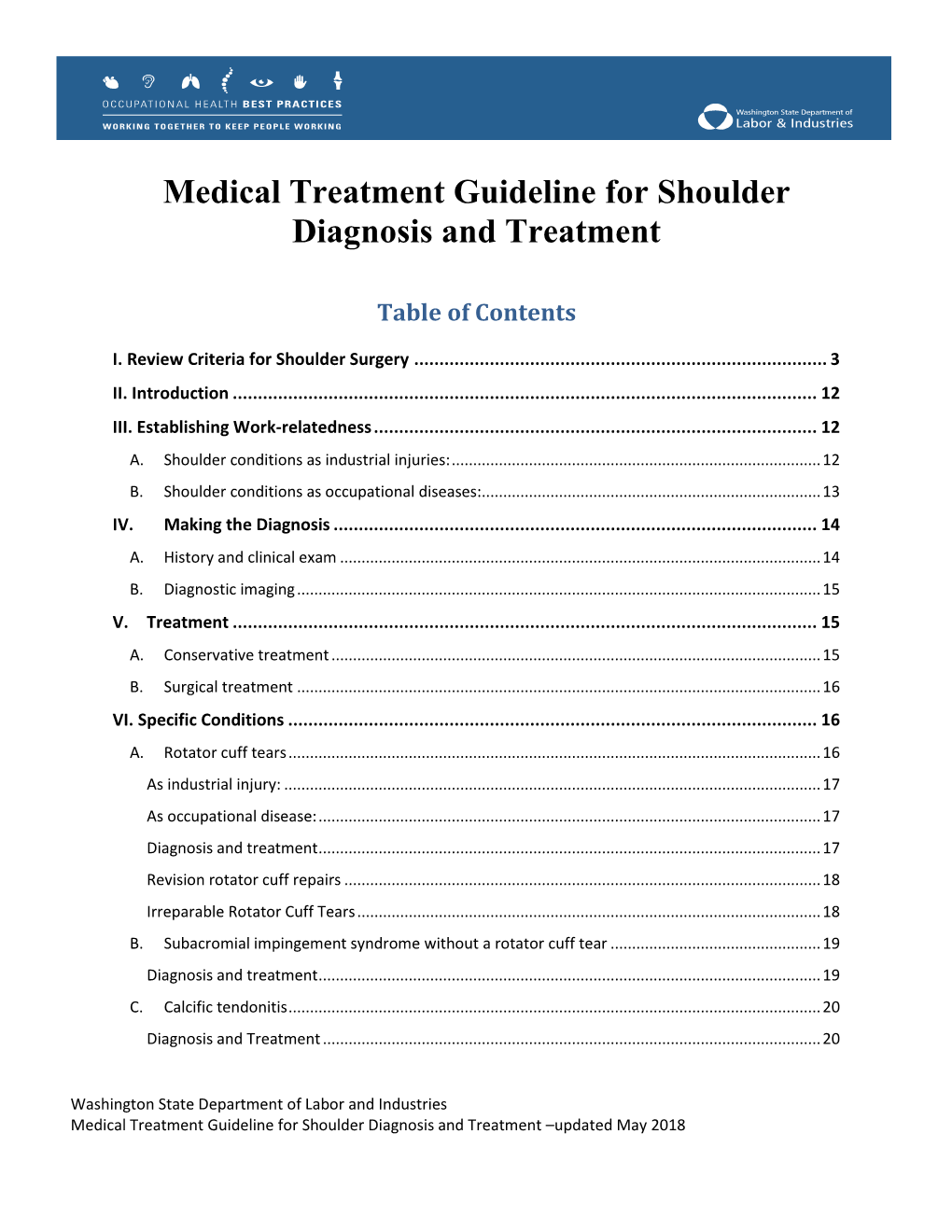 Medical Treatment Guideline for Shoulder Diagnosis and Treatment