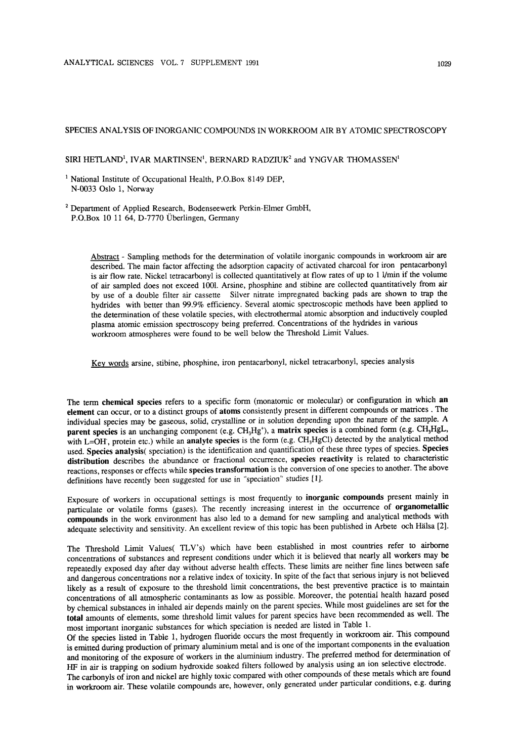 Species Analysis of Inorganic Compounds in Workroom Air by Atomic Spectroscopy