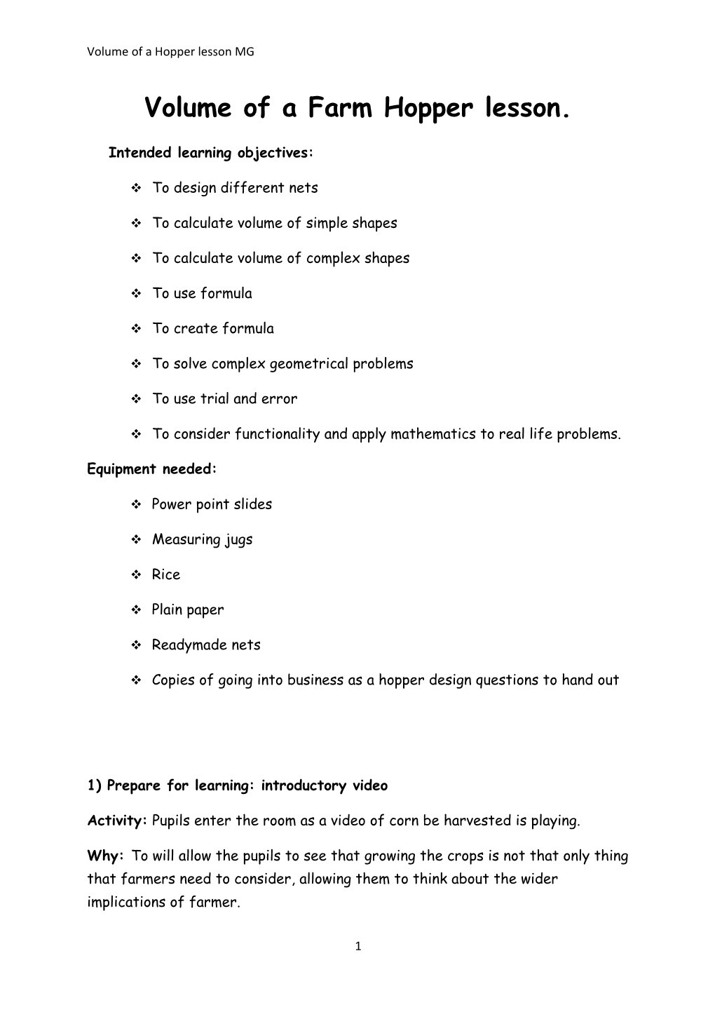 Volume of a Farm Hopper Lesson