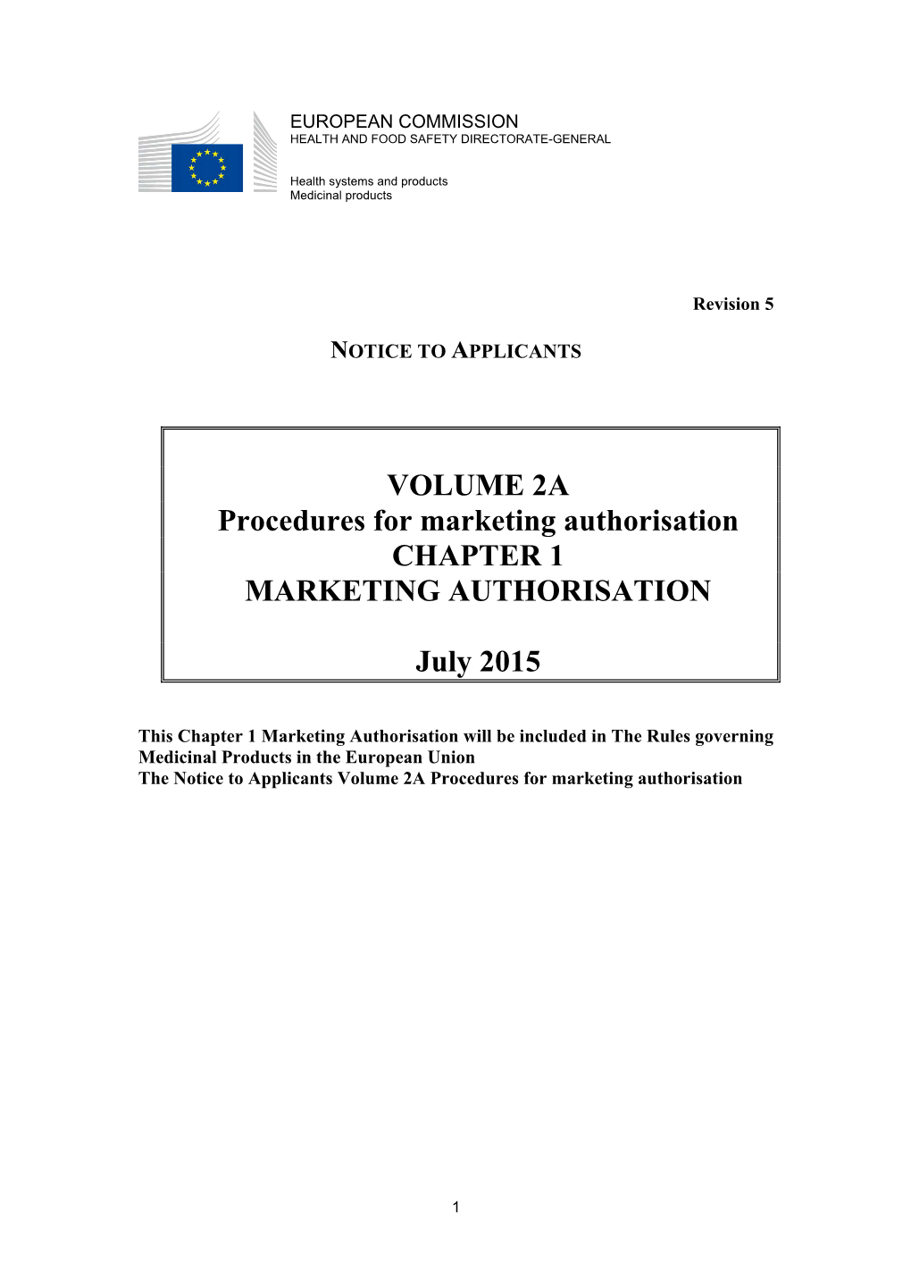 Procedures for Marketing Authorisation CHAPTER 1 MARKETING AUTHORISATION