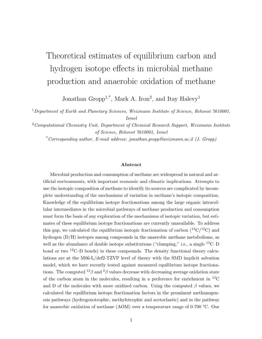 Theoretical Estimates of Equilibrium Carbon and Hydrogen Isotope Eﬀects in Microbial Methane Production and Anaerobic Oxidation of Methane
