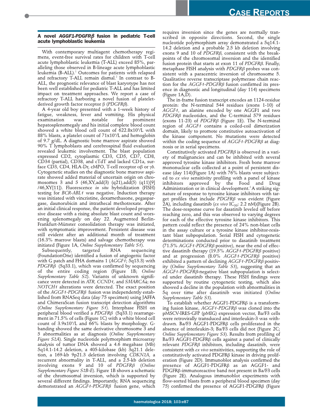 A Novel AGGF1-Pdgfrb Fusion in Pediatric T-Cell Acute Lymphoblastic Leukemia