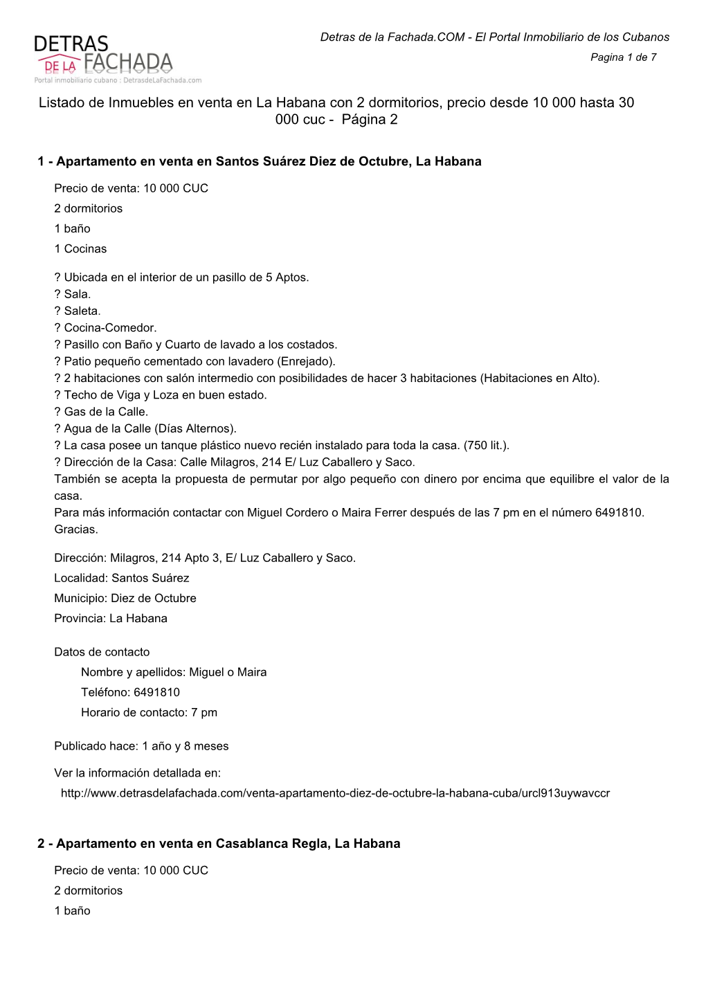 Listado De Inmuebles En Venta En La Habana Con 2 Dormitorios, Precio Desde 10 000 Hasta 30 000 Cuc - Página 2