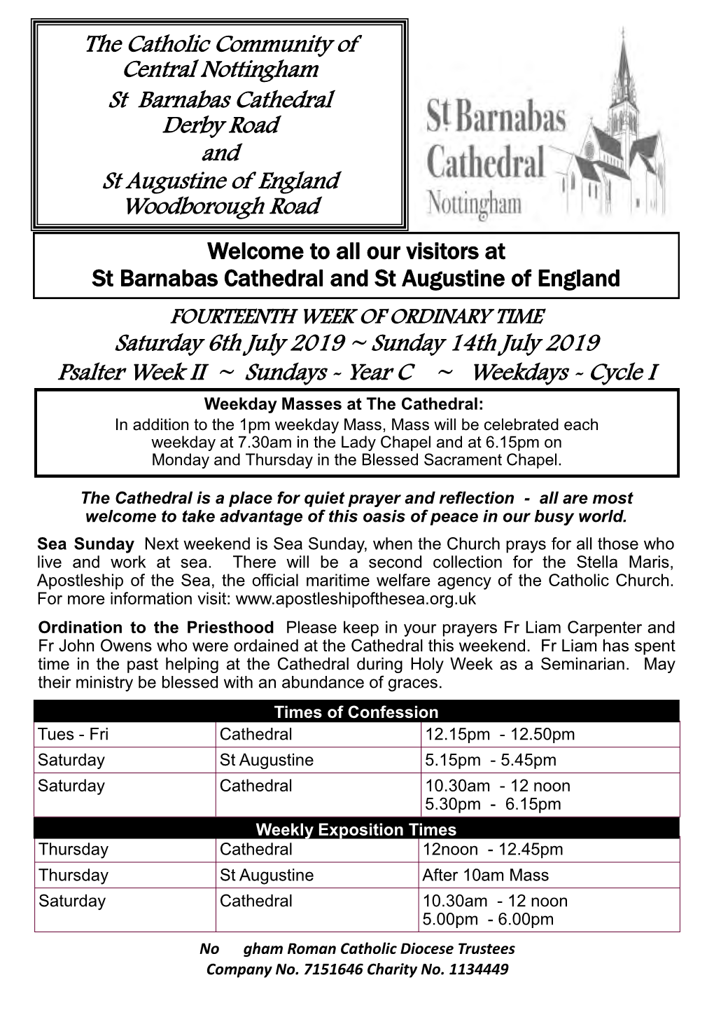 The Catholic Community of Central Nottingham St Barnabas Cathedral Derby Road and St Augustine of England Woodborough Road Satu