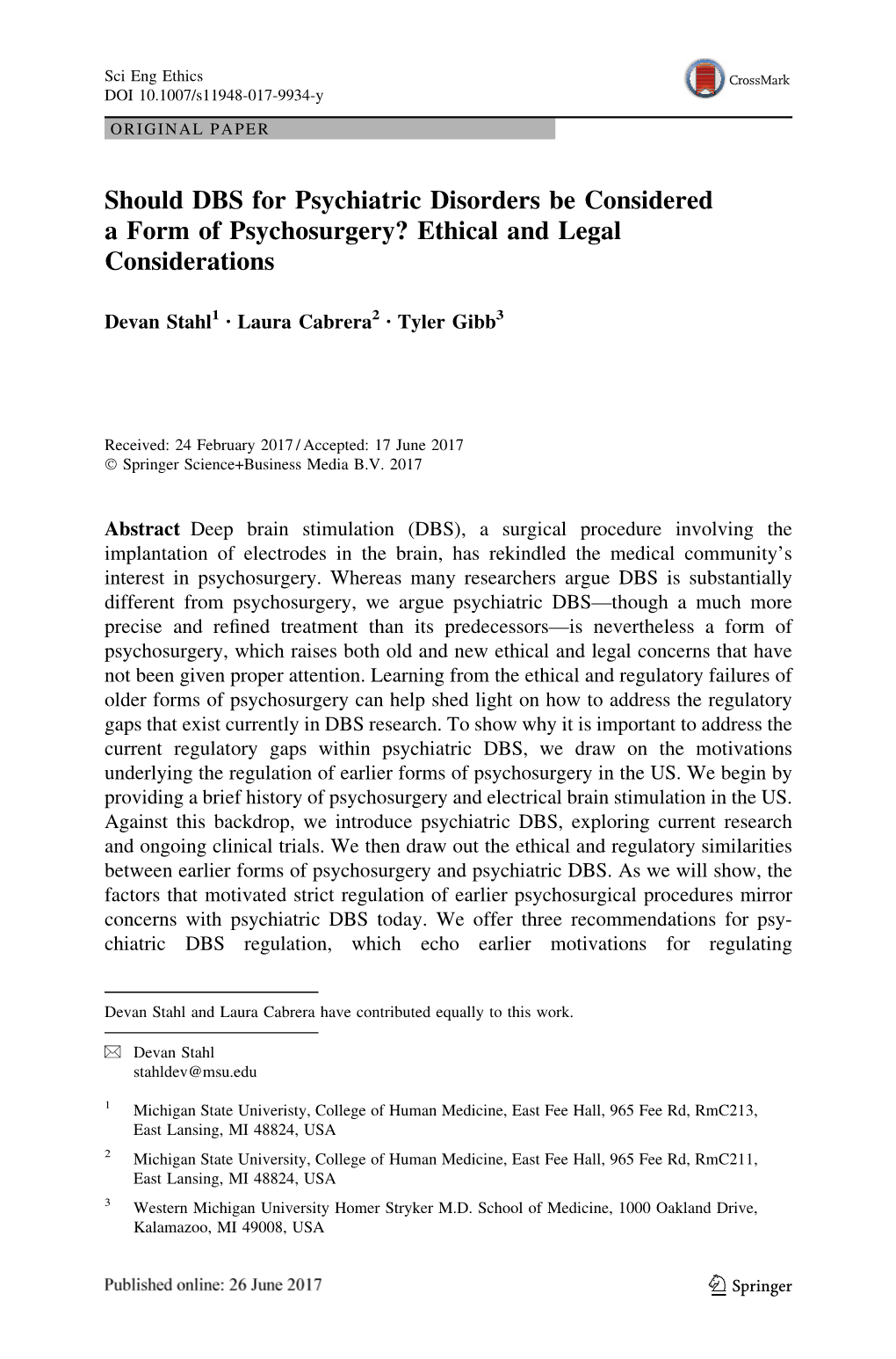 Should DBS for Psychiatric Disorders Be Considered a Form of Psychosurgery? Ethical and Legal Considerations