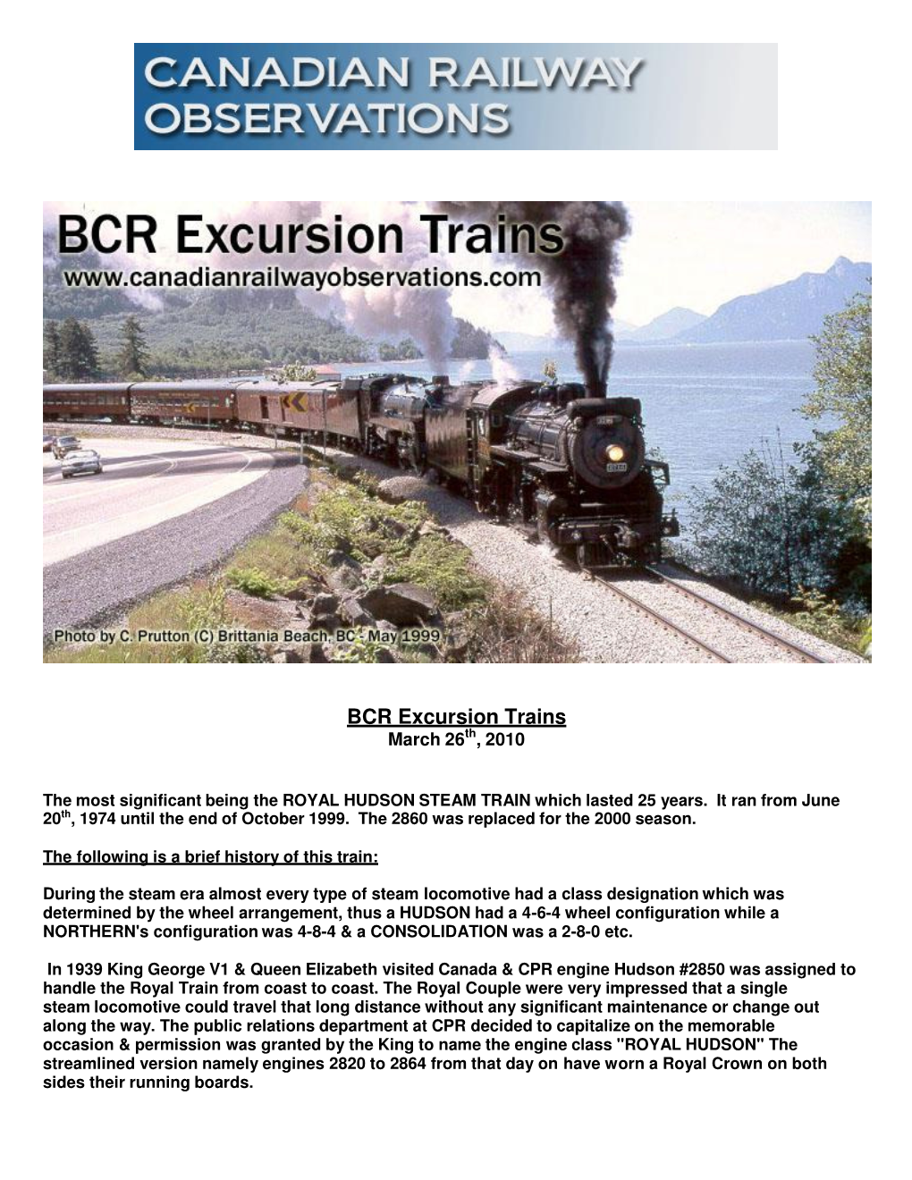 BCR Excursion Trains March 26 Th, 2010