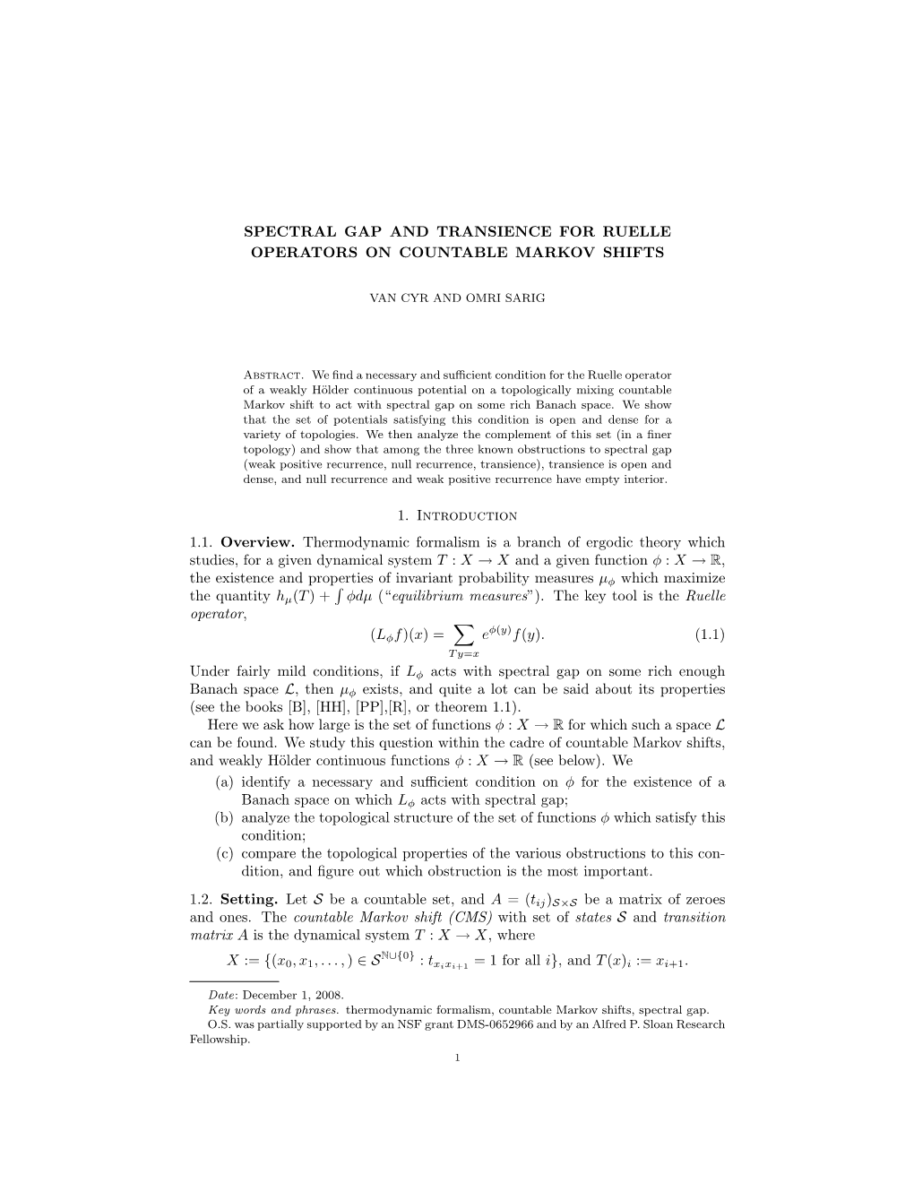 Spectral Gap and Transience for Ruelle Operators on Countable Markov Shifts