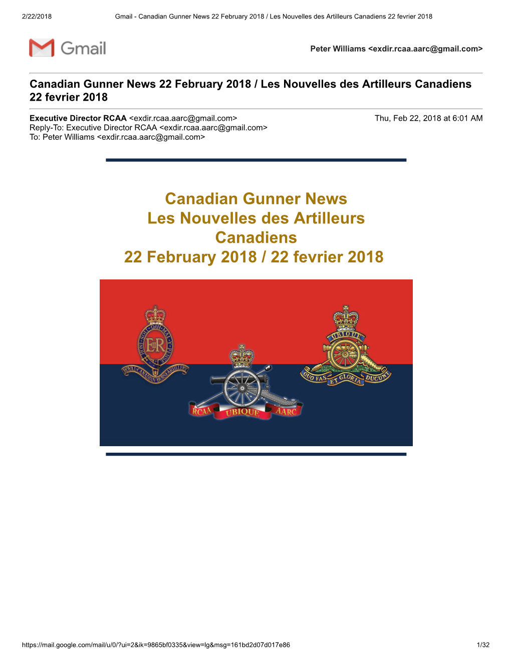 Canadian Gunner News Les Nouvelles Des Artilleurs Canadiens 22 February 2018 / 22 Fevrier 2018
