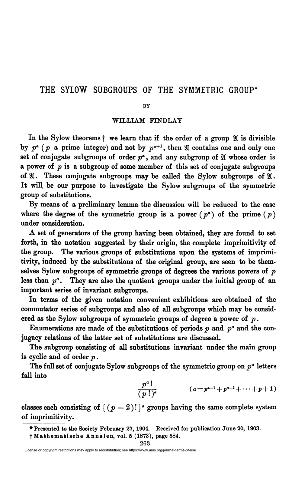 The Sylow Subgroups of the Symmetric Group*